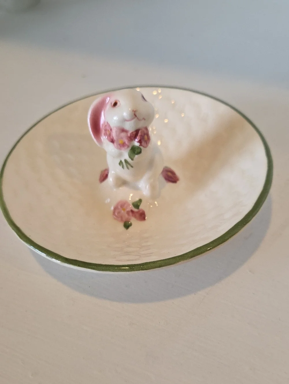 Vintage 1980s Avon ceramic Bunny Ceramic trinket or candy dish.